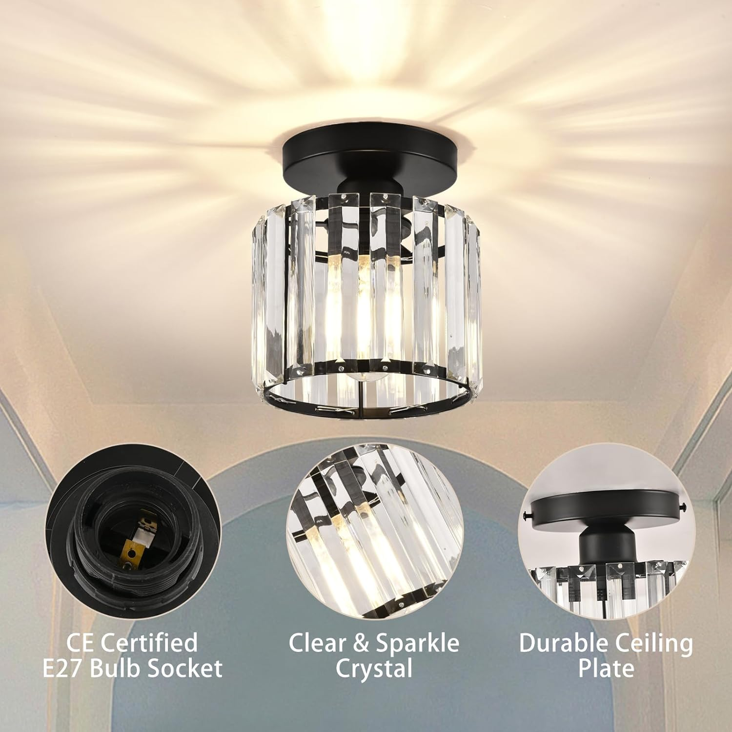 Kristallen Plafondlamp Met Messing Afwerking Voor Een Luxe & Warme Sfeer