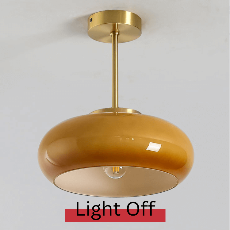 Vintage Plafondlamp – 28cm Semi-Plafondlamp met Oranje Glazen Koepel – Retro Stijl voor Woonkamer, Keuken & Hal