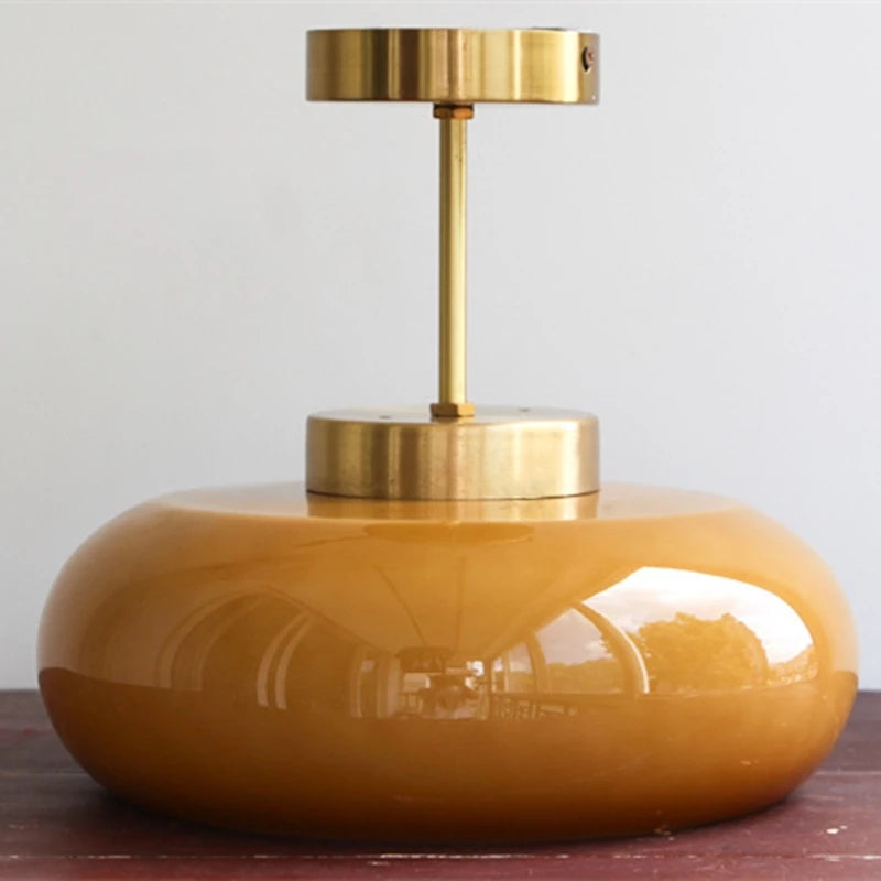 Vintage Plafondlamp – 28cm Semi-Plafondlamp met Oranje Glazen Koepel – Retro Stijl voor Woonkamer, Keuken & Hal