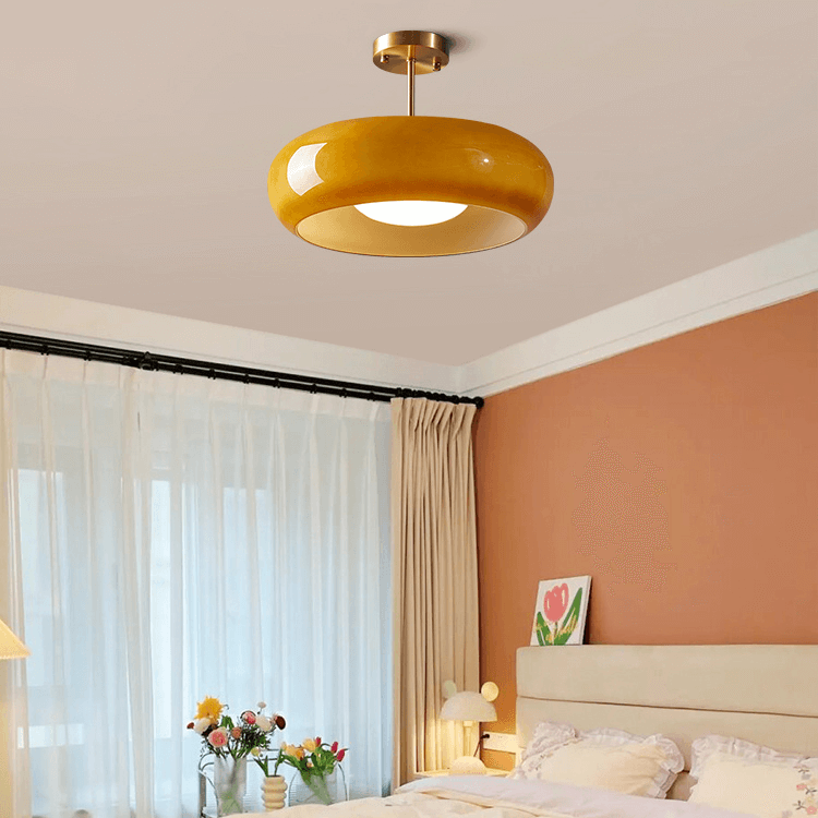 Vintage Plafondlamp – 28cm Semi-Plafondlamp met Oranje Glazen Koepel – Retro Stijl voor Woonkamer, Keuken & Hal