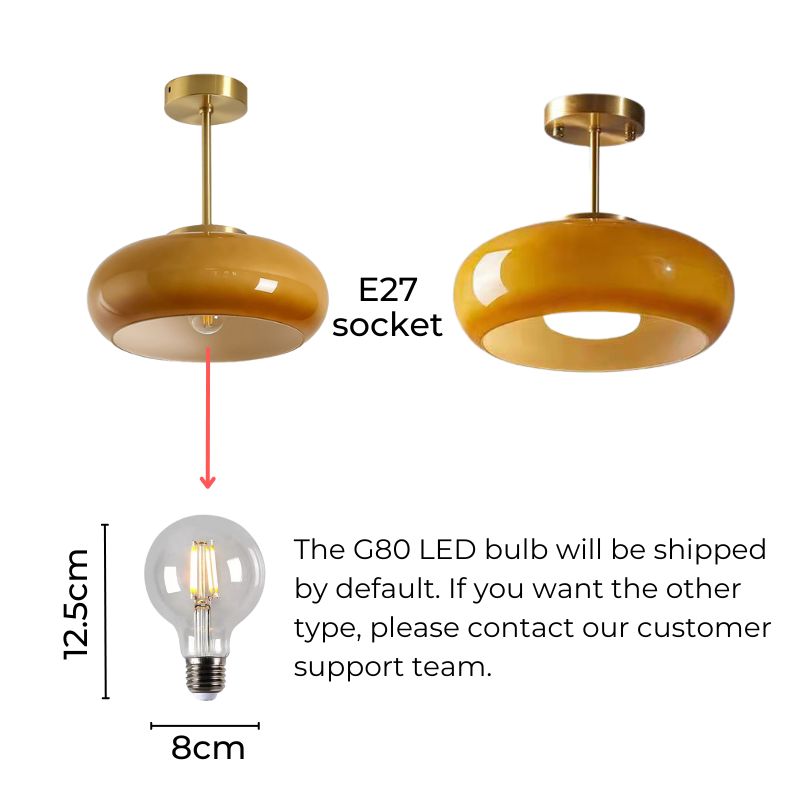 Vintage Plafondlamp – 28cm Semi-Plafondlamp met Oranje Glazen Koepel – Retro Stijl voor Woonkamer, Keuken & Hal
