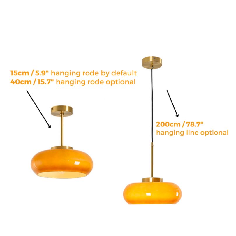 Vintage Plafondlamp – 28cm Semi-Plafondlamp met Oranje Glazen Koepel – Retro Stijl voor Woonkamer, Keuken & Hal
