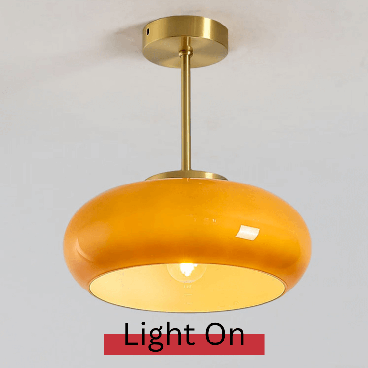 Vintage Plafondlamp – 28cm Semi-Plafondlamp met Oranje Glazen Koepel – Retro Stijl voor Woonkamer, Keuken & Hal
