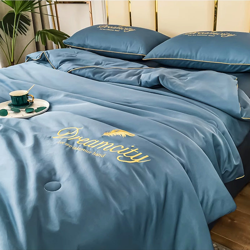 Zomerdekbed met Zijden Look – Inclusief Kussenslopen & Overtrek – Lichtgewicht & Ademend