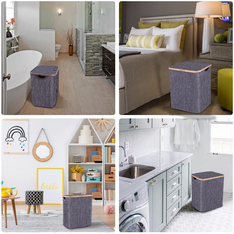 Opvouwbare 60L Wasmand Met Deksel & Bamboe Handvatten Voor Een Opgeruimd Huis
