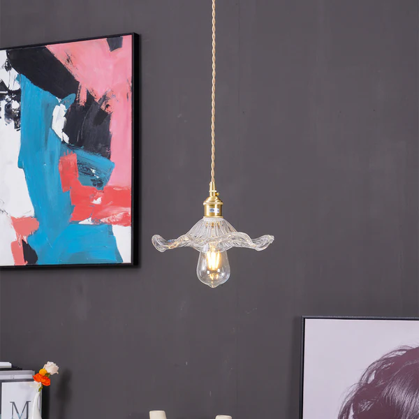 Stijlvolle Hanglamp In Hibiscusbloem Design – Glas & Messing – E27 Fitting