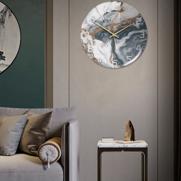 Wandklok met Elegante Marmerlook voor Woonkamer, Slaapkamer en Keuken