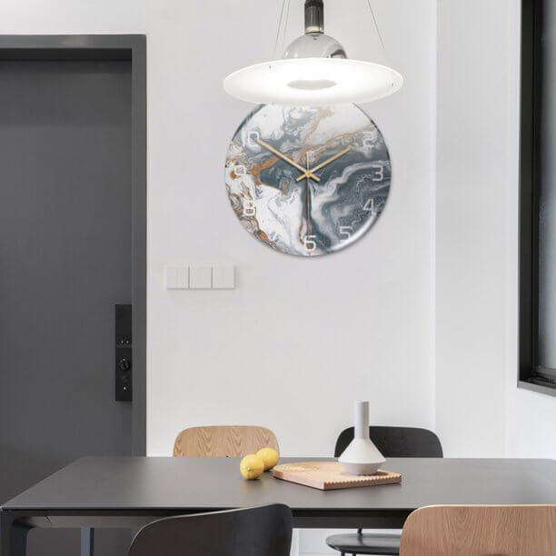 Wandklok met Elegante Marmerlook voor Woonkamer, Slaapkamer en Keuken