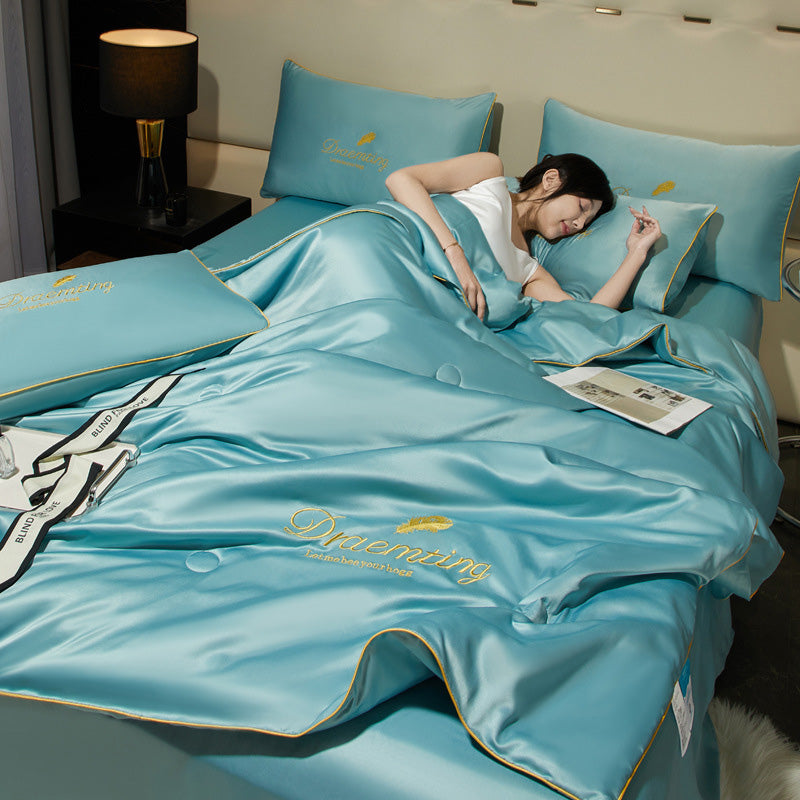 Zomerdekbed met Zijden Look – Inclusief Kussenslopen & Overtrek – Lichtgewicht & Ademend