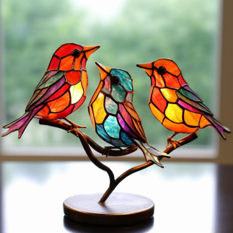 Gekleurde Glasvogels Op Tak | Decoratieve Desktop Ornamenten