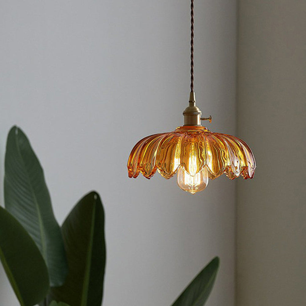 Vintage Glas Hanglamp met Koperen Accenten – Sfeervolle Design Hanglamp