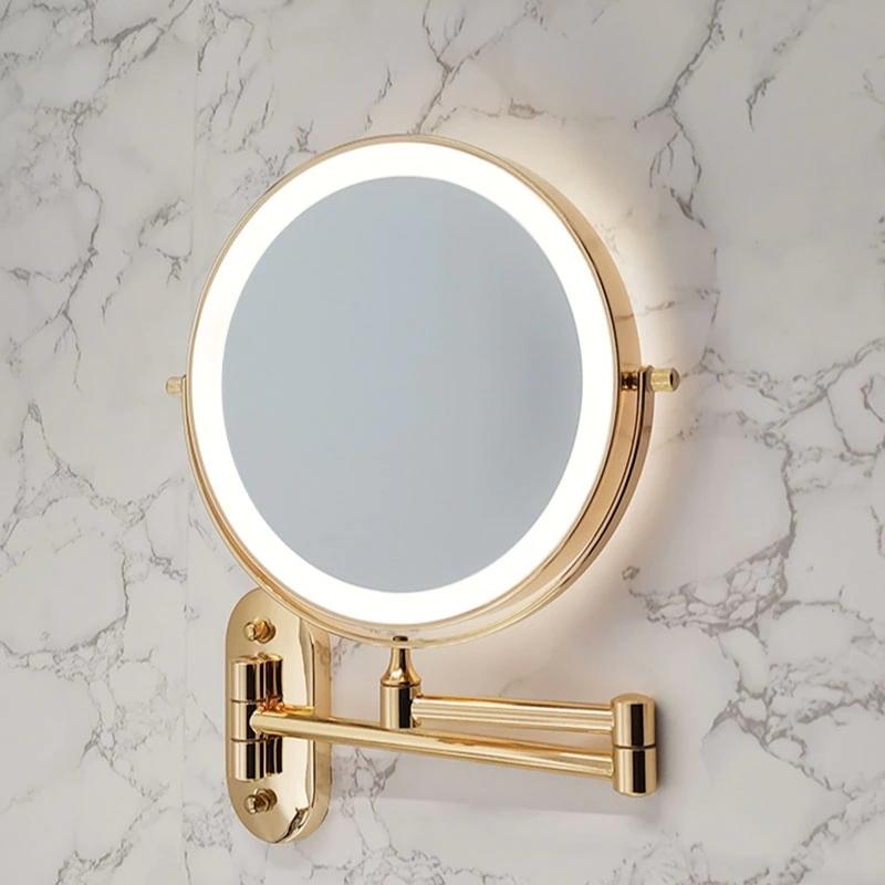 Gouden Oplaadbare LED Spiegel met Vergrootglas en Licht voor Make-Up en Badkamer