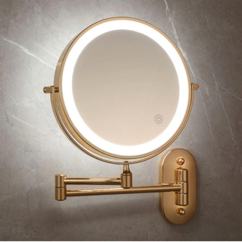 Gouden Oplaadbare LED Spiegel met Vergrootglas en Licht voor Make-Up en Badkamer