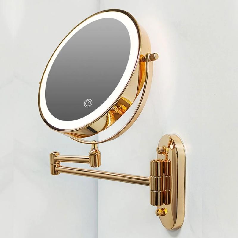 Gouden Oplaadbare LED Spiegel met Vergrootglas en Licht voor Make-Up en Badkamer