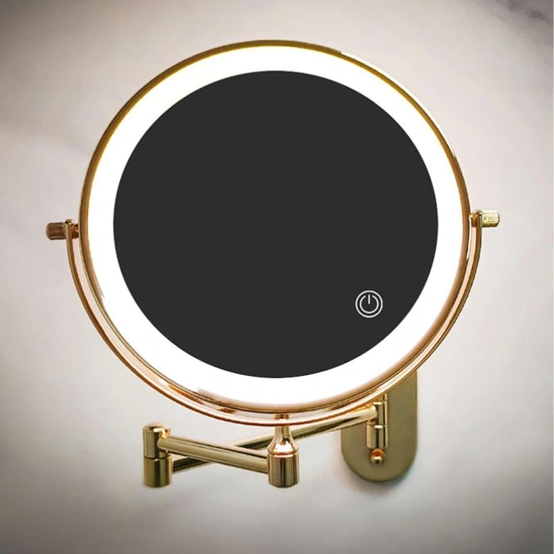 Gouden Oplaadbare LED Spiegel met Vergrootglas en Licht voor Make-Up en Badkamer