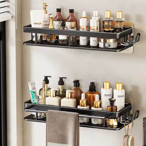 Minimalistische Zwarte Badkamerrekjes voor een Luxe Look (Set van 2)