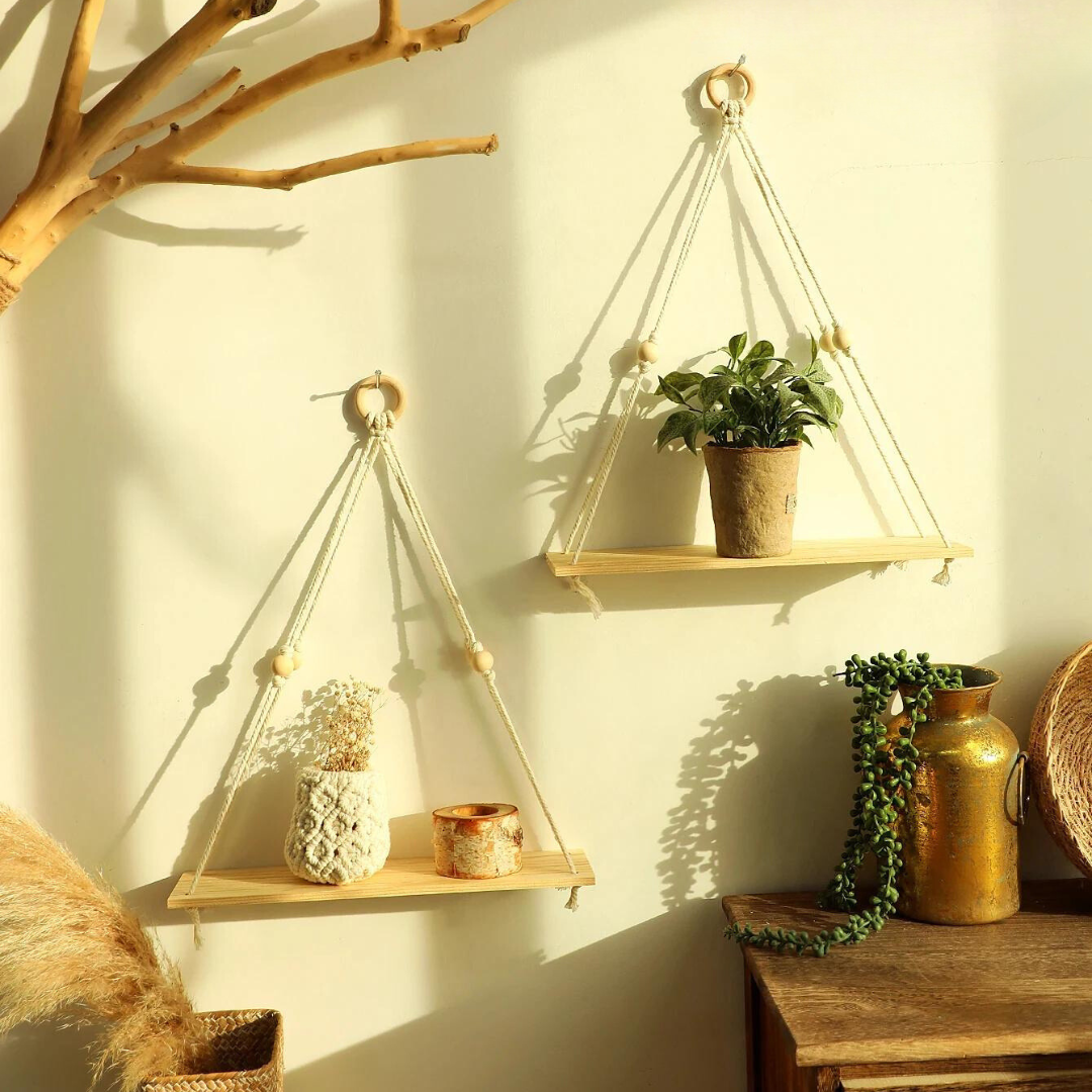 Boho Wandplank – Houten Wandplank Met Hanggreep Voor Warme & Stijlvolle Wanddecoratie