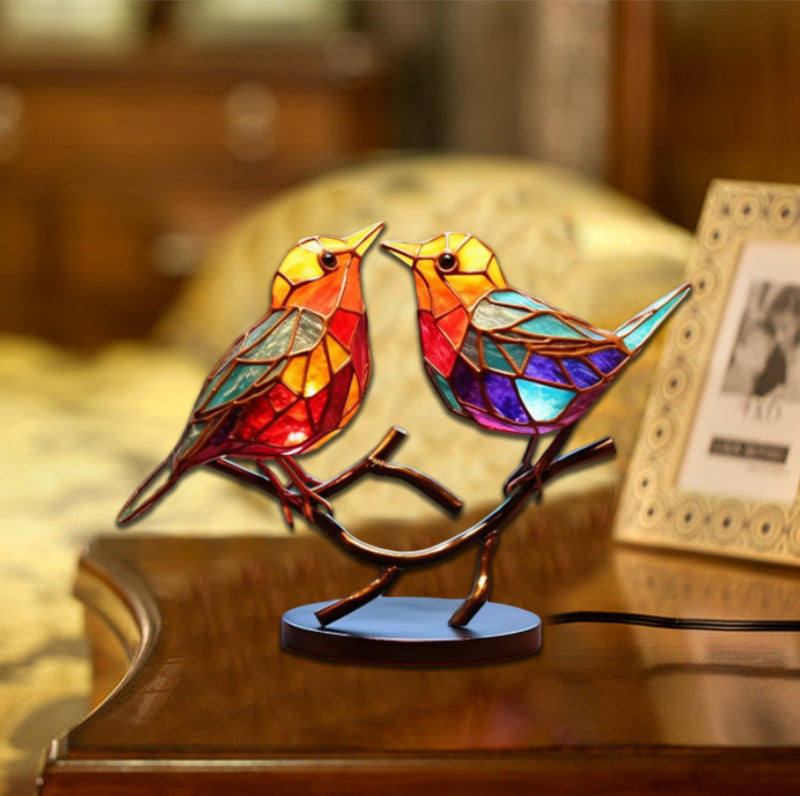 Gekleurde Glasvogels Op Tak | Decoratieve Desktop Ornamenten