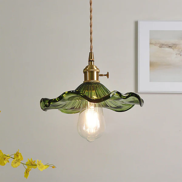 Stijlvolle Hanglamp In Hibiscusbloem Design – Glas & Messing – E27 Fitting
