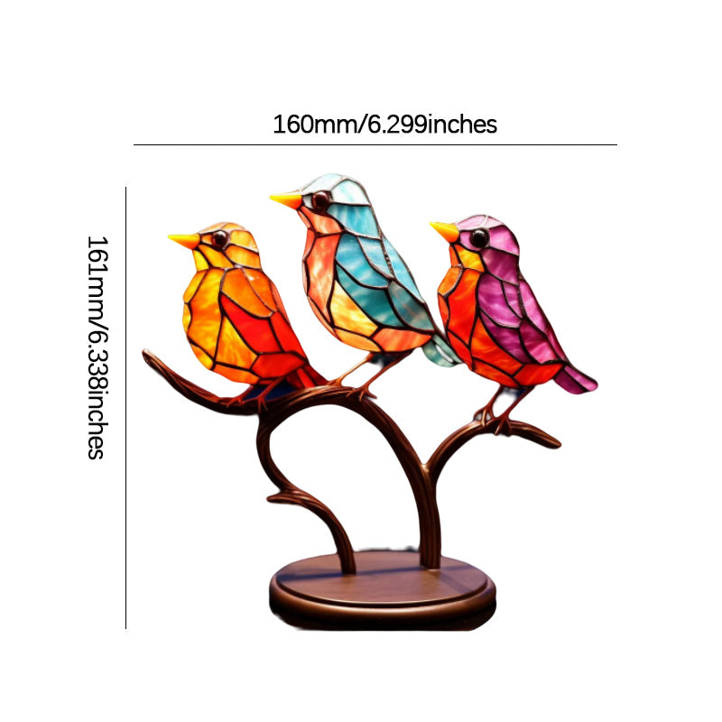 Gekleurde Glasvogels Op Tak | Decoratieve Desktop Ornamenten