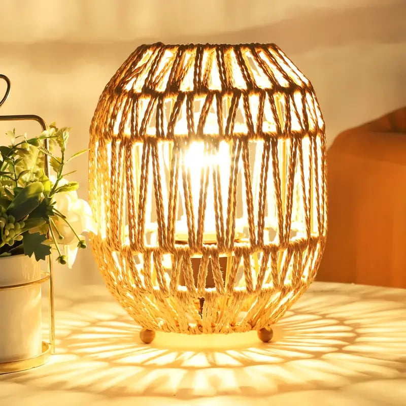 Boho Rieten Tafellamp – Warm & Stijlvol Voor Woonkamer Of Slaapkamer