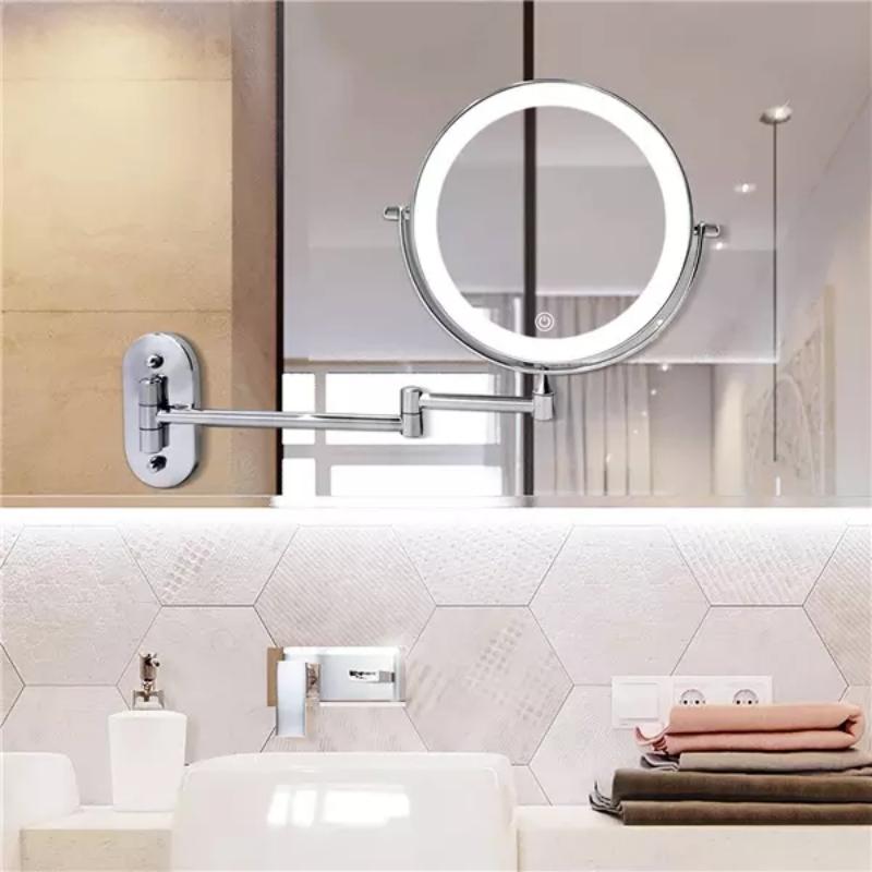 Chroom Zilver Oplaadbare LED Vergrotingsspiegel voor Make-up en Badkamer