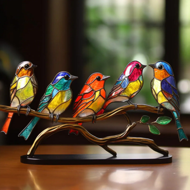 Gekleurde Glasvogels Op Tak | Decoratieve Desktop Ornamenten
