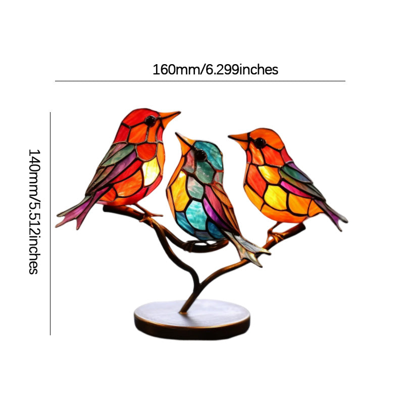Gekleurde Glasvogels Op Tak | Decoratieve Desktop Ornamenten