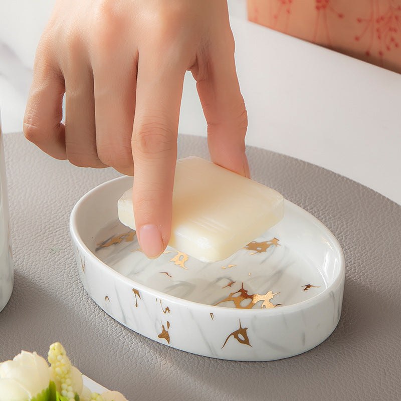 Luxe Keramische Badkamer Set Met Marmerlook Voor Een Stijlvolle Wastafel
