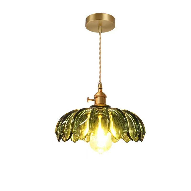 Vintage Glas Hanglamp met Koperen Accenten – Sfeervolle Design Hanglamp