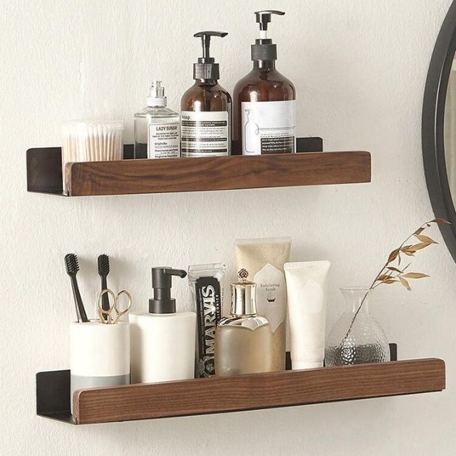 Houten Badkamerplank Zonder Boren – Stijlvolle Opberger Voor Badkameraccessoires