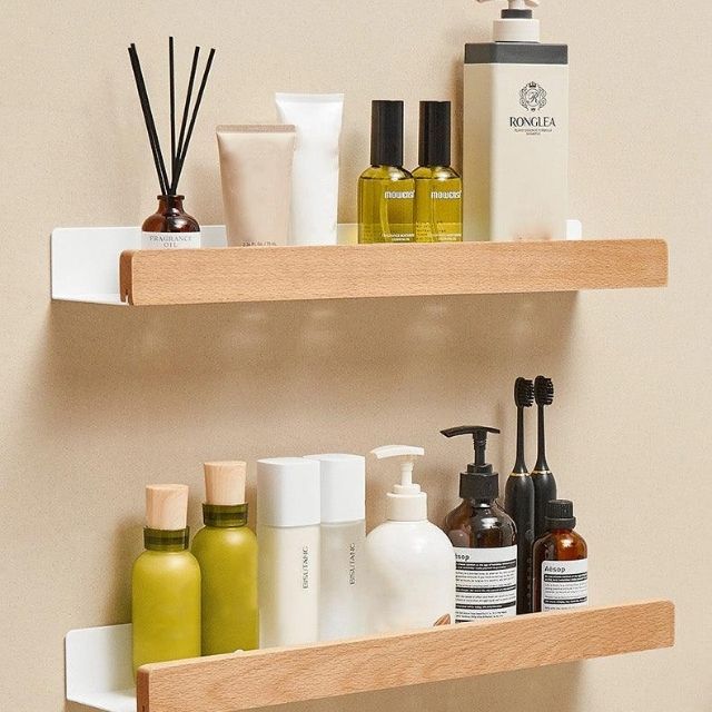 Houten Badkamerplank Zonder Boren – Stijlvolle Opberger Voor Badkameraccessoires