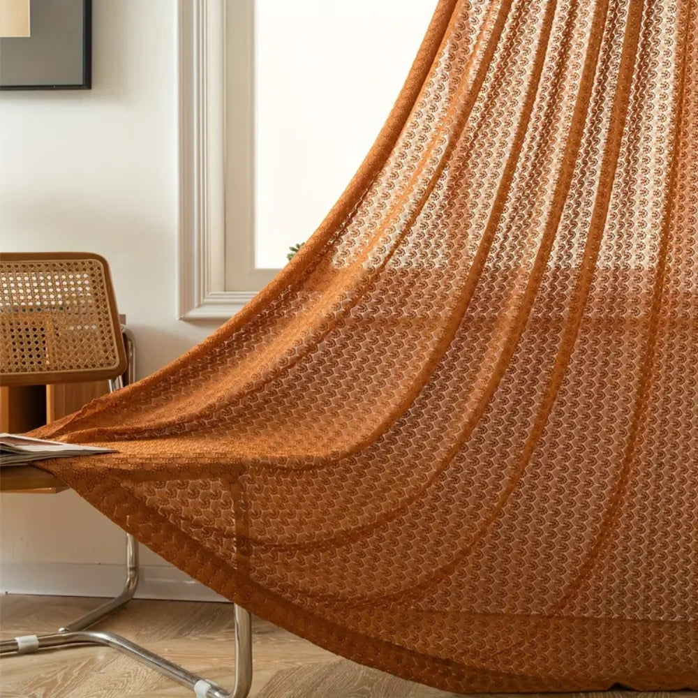 Boho Gehaakte Gordijnpaneel – Amber Oranje Lichtdoorlatend Voor Woonkamer & Slaapkamer