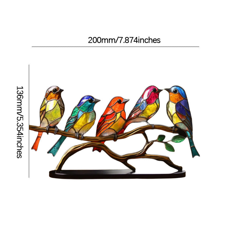 Gekleurde Glasvogels Op Tak | Decoratieve Desktop Ornamenten
