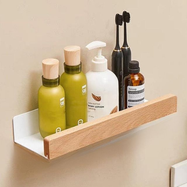 Houten Badkamerplank Zonder Boren – Stijlvolle Opberger Voor Badkameraccessoires