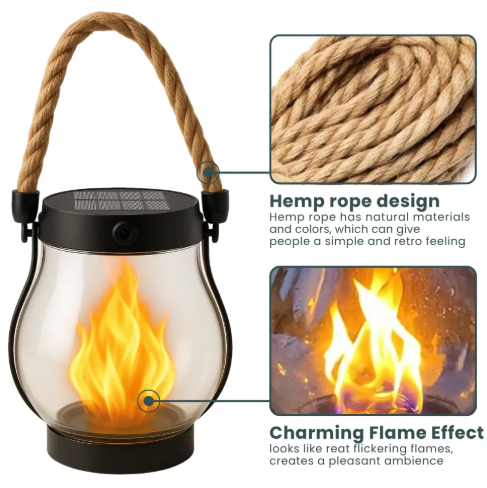 Virella Living Fire Seed Solar Flame Light waterproof outdoor lantern with realistic flickering flame effect for garden patio and balcony décor