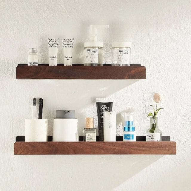 Houten Badkamerplank Zonder Boren – Stijlvolle Opberger Voor Badkameraccessoires