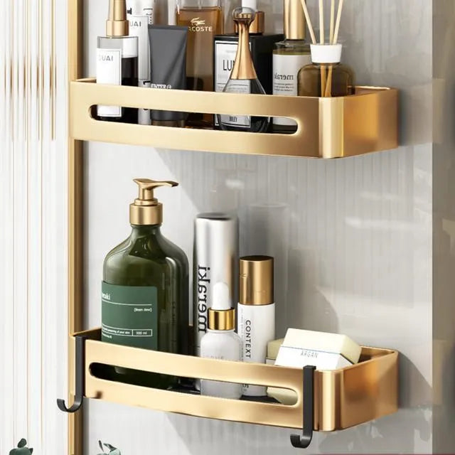 Stijlvolle Gouden Badkamerplank Set – Moderne Organisatie Zonder Boren