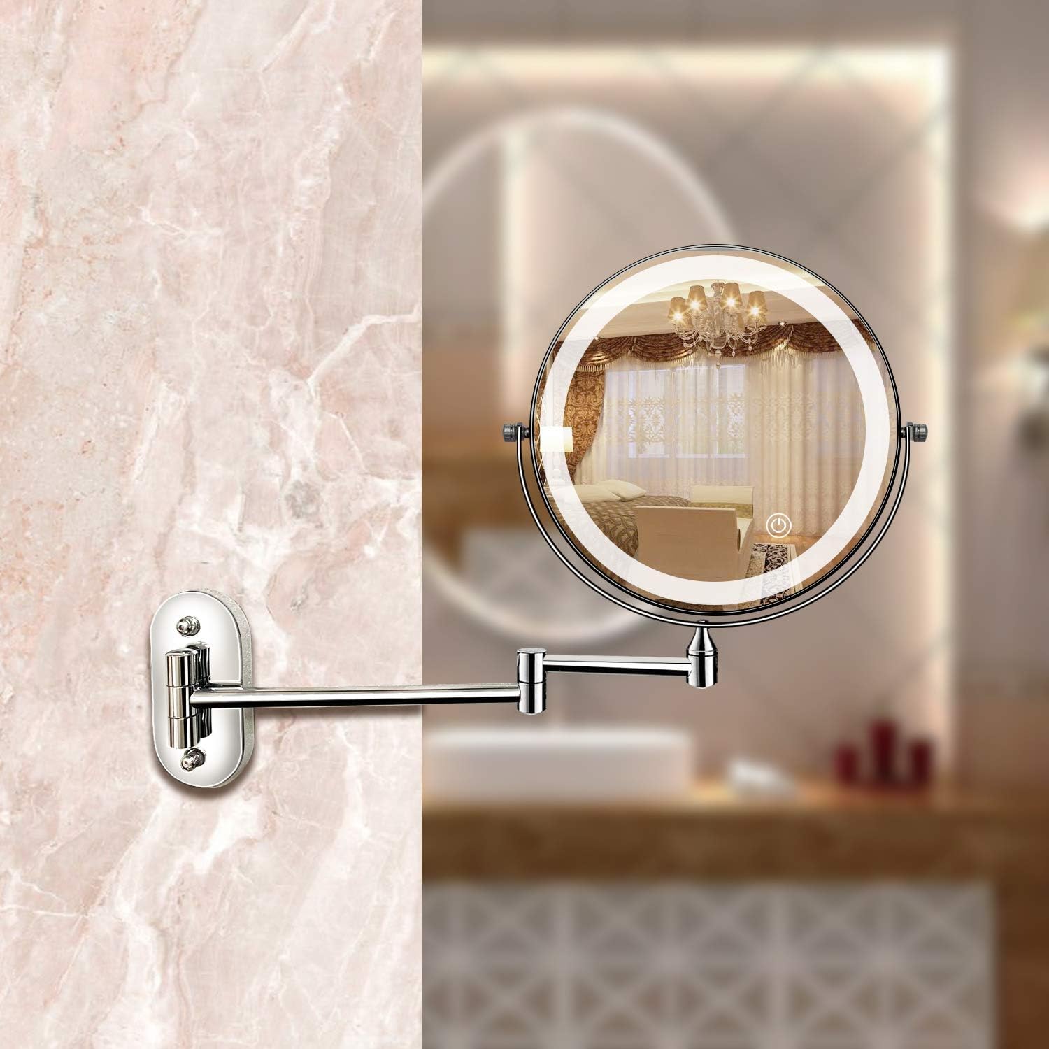 Chroom Zilver Oplaadbare LED Vergrotingsspiegel voor Make-up en Badkamer