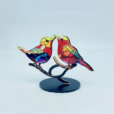 Gekleurde Glasvogels Op Tak | Decoratieve Desktop Ornamenten