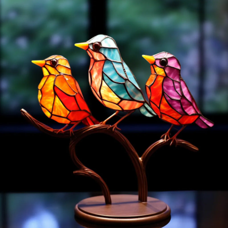 Gekleurde Glasvogels Op Tak | Decoratieve Desktop Ornamenten