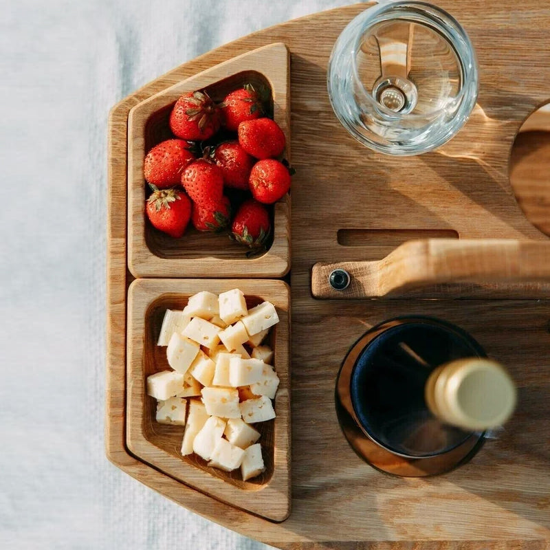 DoubleDeck Table - Draagbare Wijn- en Snacktafel – Houten Outdoor Tafel voor Borrelen in de Tuin en Picknick