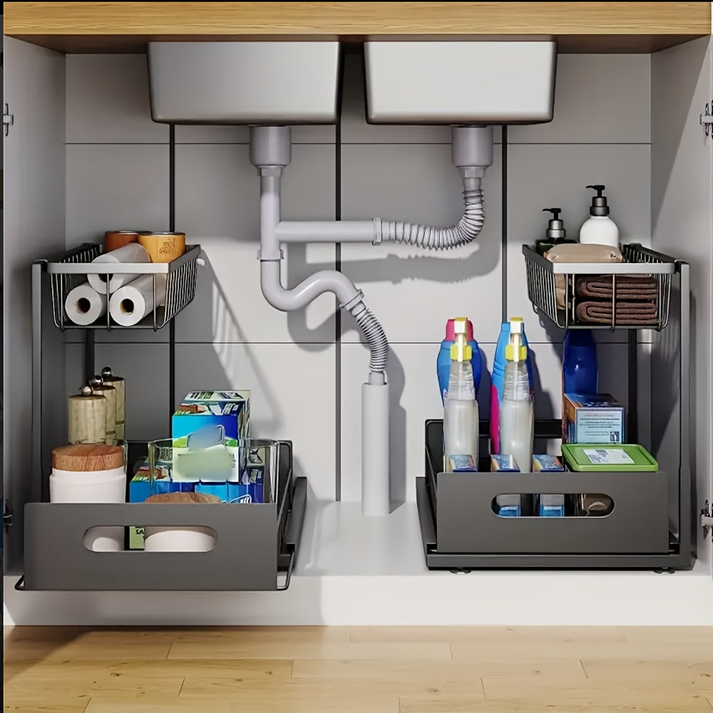2-Laags Uittrekbare Onderkast Organizer Voor Keuken & Badkamer – Ruimtebesparend Opslagsysteem