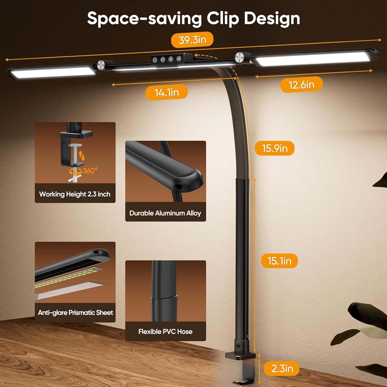Bureaulamp LED met Klem – Dimbaar & Verstelbaar – Moderne Lamp voor Thuiswerken