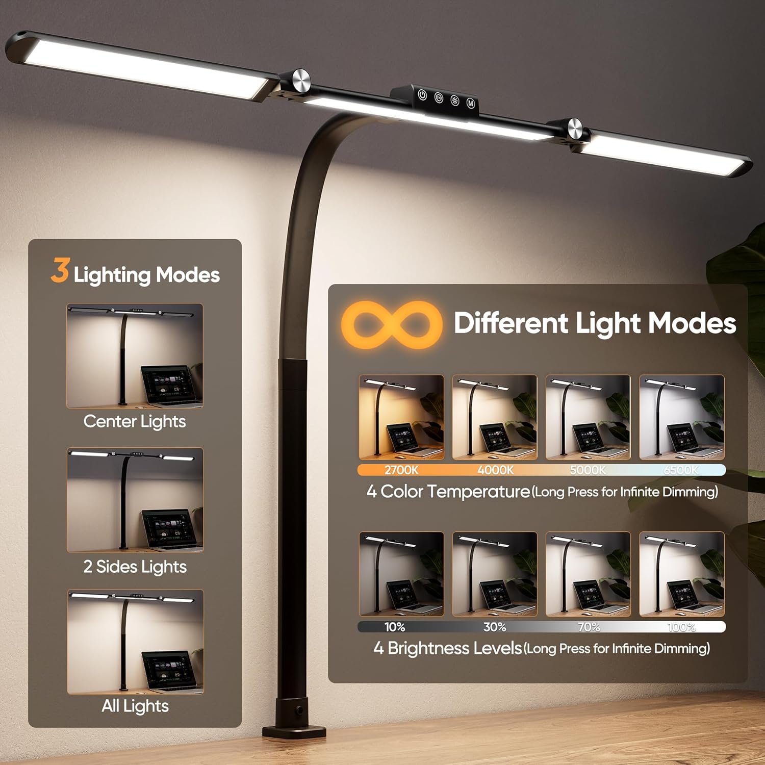 Bureaulamp LED met Klem – Dimbaar & Verstelbaar – Moderne Lamp voor Thuiswerken