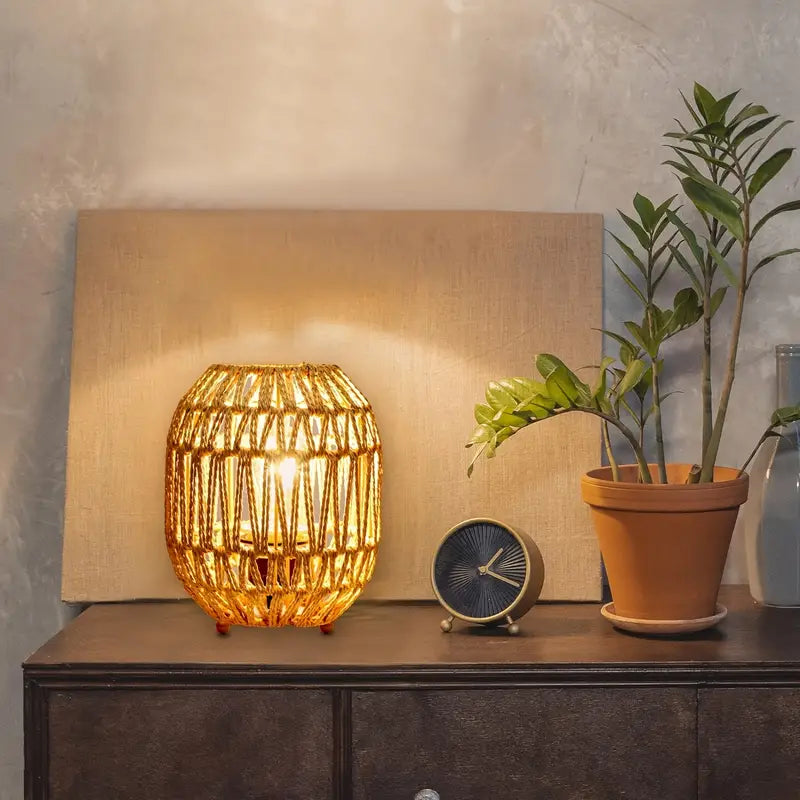 Boho Rieten Tafellamp – Warm & Stijlvol Voor Woonkamer Of Slaapkamer