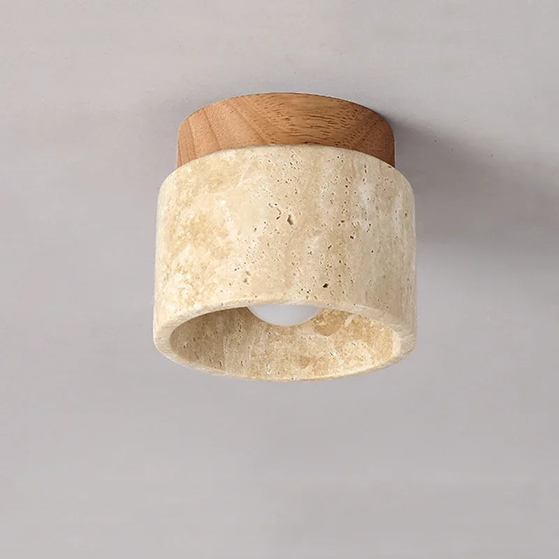 Hinode - Minimalistische Japanse Plafondlamp van Marmer en Hout met LED