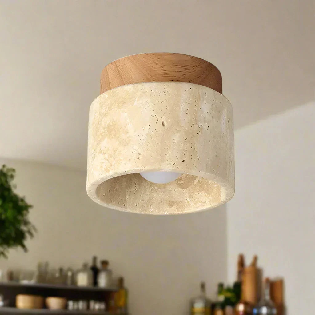 Hinode - Minimalistische Japanse Plafondlamp van Marmer en Hout met LED