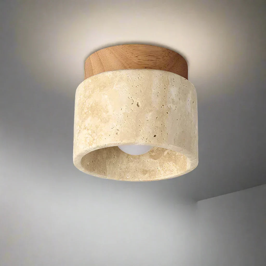 Hinode - Minimalistische Japanse Plafondlamp van Marmer en Hout met LED