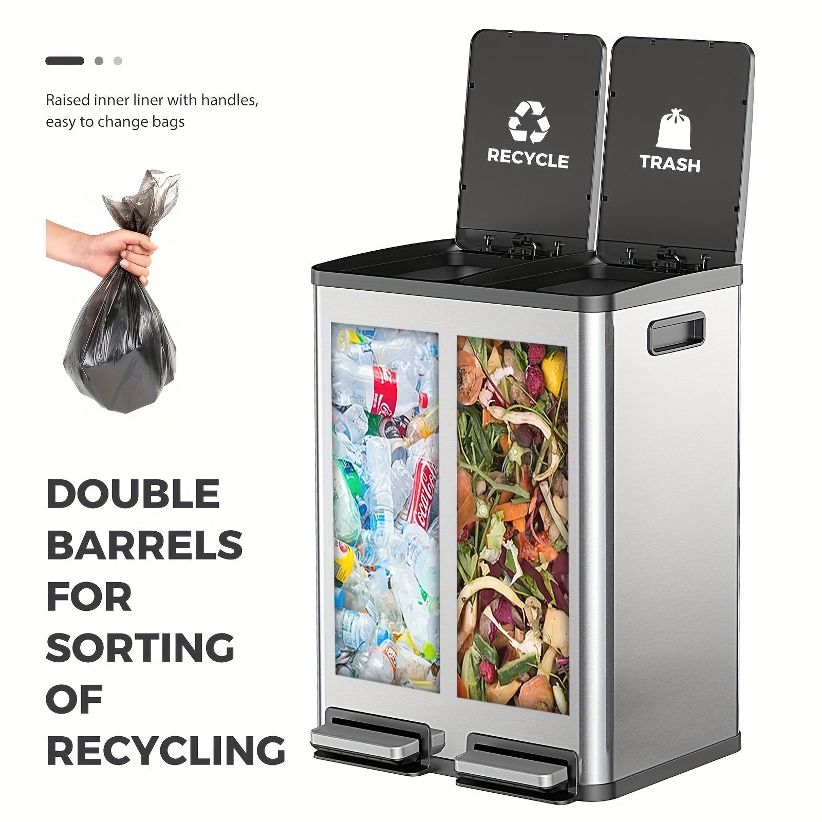 60L Afvalbak – Dubbele Compartimenten & Modern Design Voor Slim Afval Scheiden In De Keuken